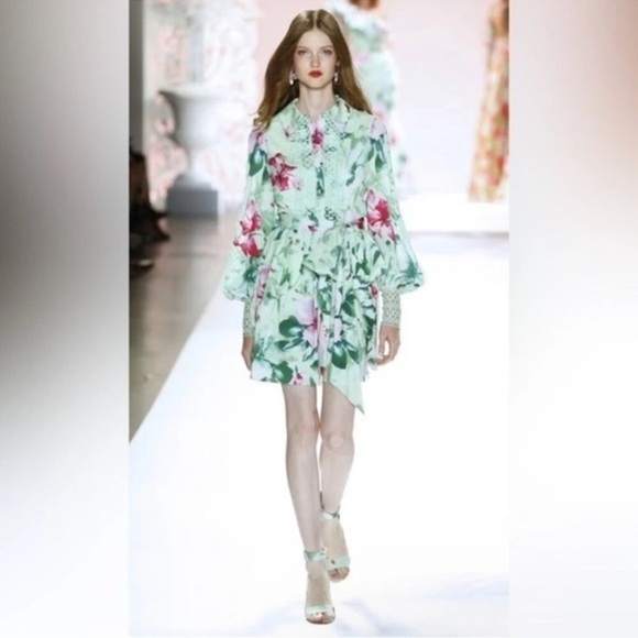 Badgley Mischka Lace-Trimmed Floral Shirtdress size 10 great condition - Picture 10 of 10